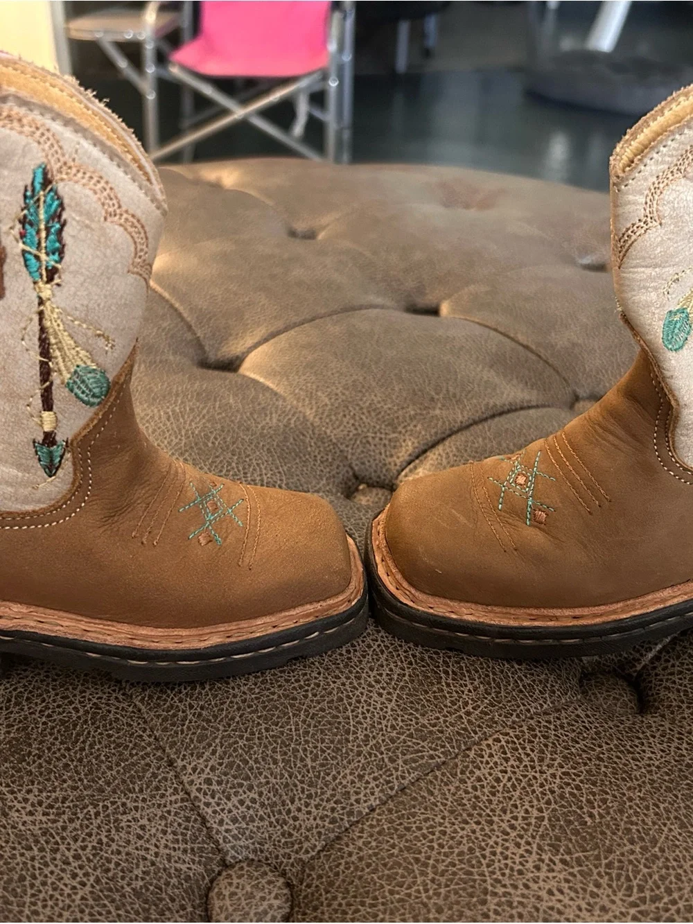 Roper Brown and Cream Girls Embroidered Western Boots